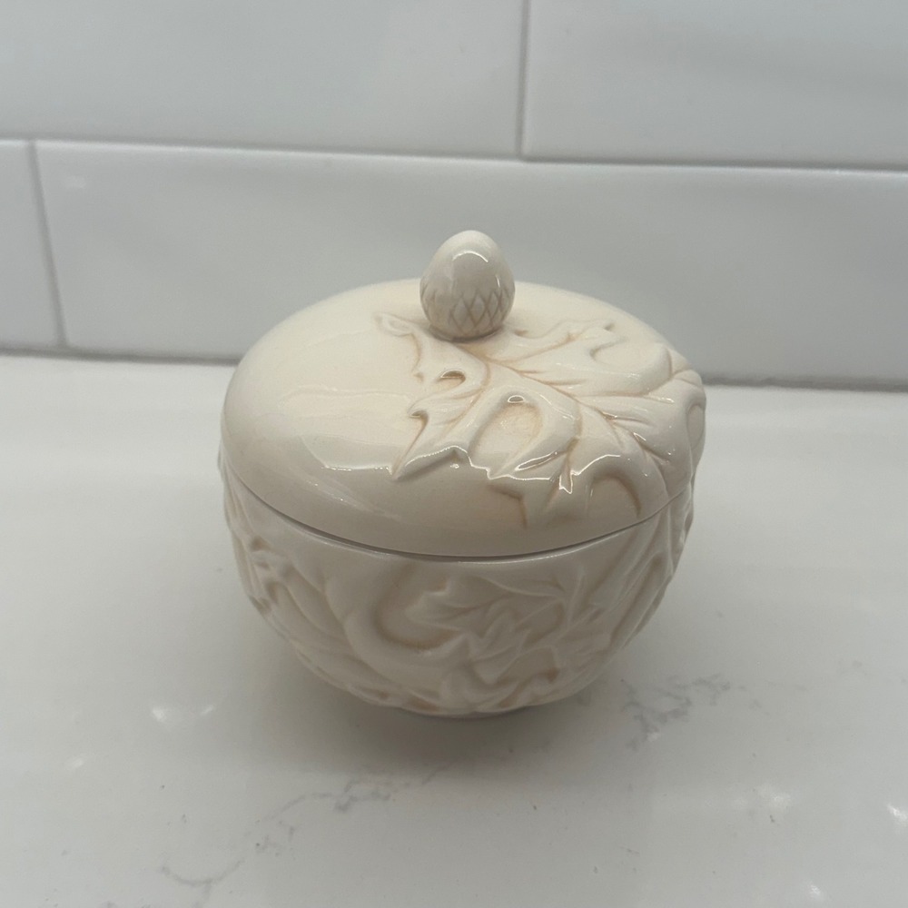 Hallmark Ceramic Leaf Acorn Lidded Candle Jar NEW